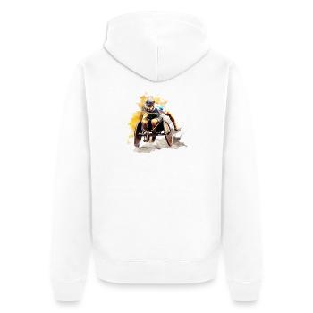 Wheelchair Racing Watercolor Splash - Unisex Premium Organic Zip Hoodie - white - Back - Thijin (182cm)