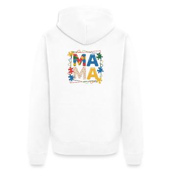 MAMA Puzzle Part Autism Heart Colorful Puzzle Pieces - Unisex Premium Organic Zip Hoodie - white - Back - Thijin (182cm)