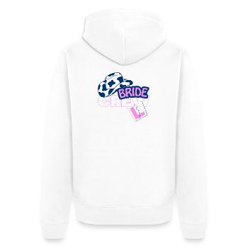 Bride Crew Zylinder Pink Akzent - Unisex Premium Bio Zip Hoodie - Weiß - Hinten - Thijin (182cm)