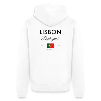 Lissabon Portugal Koordinaten Reise Souvenir - Unisex Premium Bio Zip Hoodie - Weiß - Hinten - Thijin (182cm)