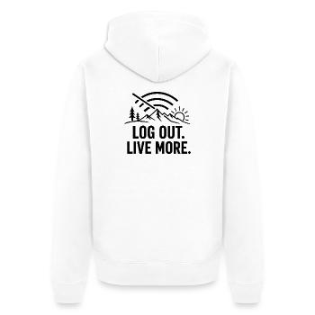 Log Out, Live More Outdoors - Unisex Premium Bio Zip Hoodie - Weiß - Hinten - Thijin (182cm)