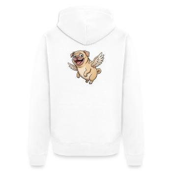 Lustiger Mops Engel mit Flügeln Cartoon - Unisex Premium Bio Zip Hoodie - Weiß - Hinten - Thijin (182cm)