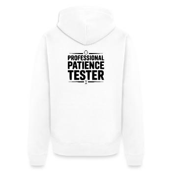 Professioneller Geduldstester - Unisex Premium Bio Zip Hoodie - Weiß - Hinten - Thijin (182cm)