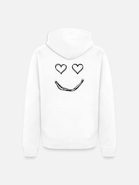 Gesicht mit Herzaugen handgezeichnet - Unisex Premium Bio Zip Hoodie - Weiß