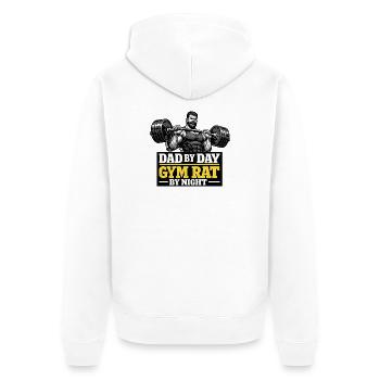 Gym Dad By Day Gym Rat By Night Motiv - Unisex Premium Bio Zip Hoodie - Weiß - Hinten - Thijin (182cm)