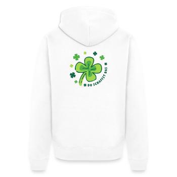 Du schaffst das! Glücksklee Glücksbringer - Unisex Premium Bio Zip Hoodie - Weiß - Hinten - Thijin (182cm)