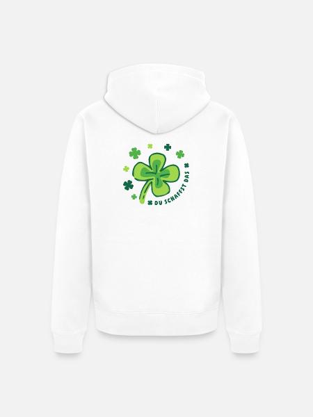 Du schaffst das! Glücksklee Glücksbringer - Unisex Premium Bio Zip Hoodie - Weiß