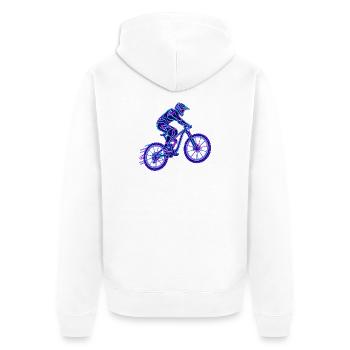 Mountainbike – Downhill-Biker im Neon-Look - Unisex Premium Bio Zip Hoodie - Weiß - Hinten - Thijin (182cm)