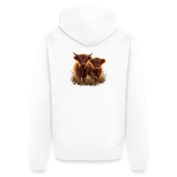 Highlandrinder im Abendlicht - Unisex Premium Bio Zip Hoodie - Weiß - Hinten - Thijin (182cm)