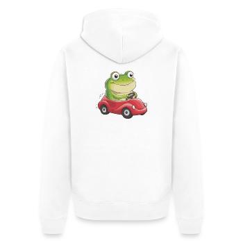  Fröhlicher Frosch Im Roten Flitzer Lustige - Unisex Premium Bio Zip Hoodie - Weiß - Hinten - Thijin (182cm)
