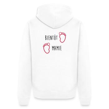 Bientôt Mamie - Mamy - Naissance - Bébé - Enfant - Veste à capuche bio Premium Unisexe - blanc - Dos - Thijin (182cm)