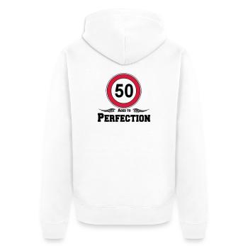 50.Geburtstag , 50 Aged to Perfection ..(25) - Unisex Premium Bio Zip Hoodie - Weiß - Hinten - Thijin (182cm)