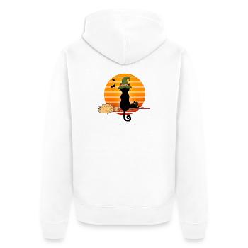 Halloween, Hexenbesen, Schwarze Katze - Unisex Premium Bio Zip Hoodie - Weiß - Hinten - Thijin (182cm)