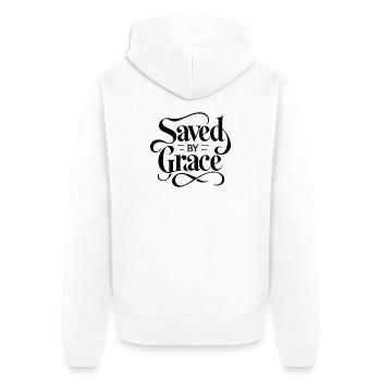 Saved by Grace Schriftzug Design - Unisex Premium Bio Zip Hoodie - Weiß - Hinten - Thijin (182cm)