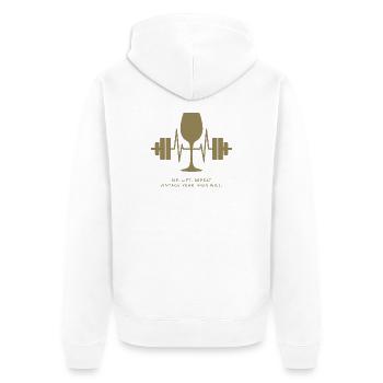 Genuss und Kraft: Wein und Gewichte - Unisex Premium Bio Zip Hoodie - Weiß - Hinten - Thijin (182cm)