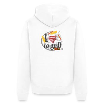 A barbecue with corn, sausages & meat in the shape of a heart - Unisex Premium Organic Zip Hoodie - white - Back - Thijin (182cm)
