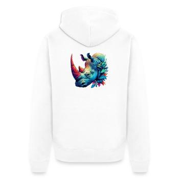 Rhinoceros - Unisex Premium Organic Zip Hoodie - white - Back - Thijin (182cm)