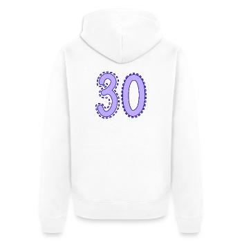 30. 30 YEARS. 30th ANNIVERSARY. 30 YEARS ANNIVERSARY. - Unisex Premium Organic Zip Hoodie - white - Back - Thijin (182cm)