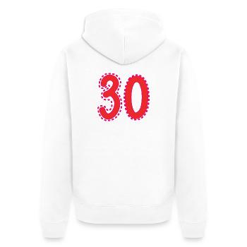 30. 30 YEARS. 30th ANNIVERSARY. 30 YEARS ANNIVERSARY. - Unisex Premium Organic Zip Hoodie - white - Back - Thijin (182cm)
