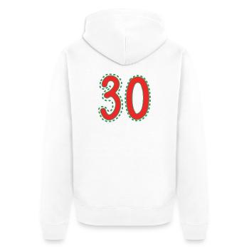 30. 30 YEARS. 30th ANNIVERSARY. 30 YEARS ANNIVERSARY. - Unisex Premium Organic Zip Hoodie - white - Back - Thijin (182cm)
