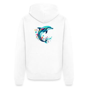 Delfin - Unisex Premium Bio Zip Hoodie - Weiß - Hinten - Thijin (182cm)