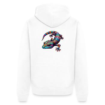 Gecko - Unisex Premium Bio Zip Hoodie - Weiß - Hinten - Thijin (182cm)
