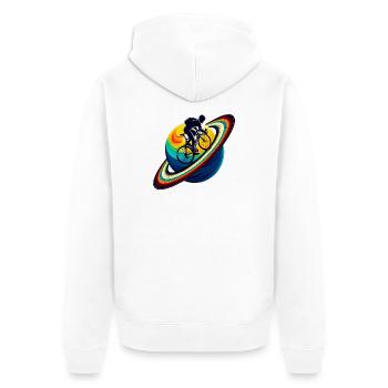 Cyclist on Saturn - Unisex Premium Organic Zip Hoodie - white - Back - Thijin (182cm)