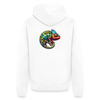 Chamäleon - Unisex Premium Bio Zip Hoodie - Weiß - Hinten - Thijin (182cm)