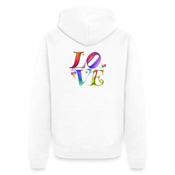 Bunte Herzensliebe Schriftkunst - Unisex Premium Bio Zip Hoodie - Weiß - Hinten - Thijin (182cm)
