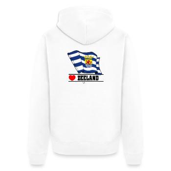 Flagge Zeeland Herz ZEELAND - Unisex Premium Bio Zip Hoodie - Weiß - Hinten - Thijin (182cm)