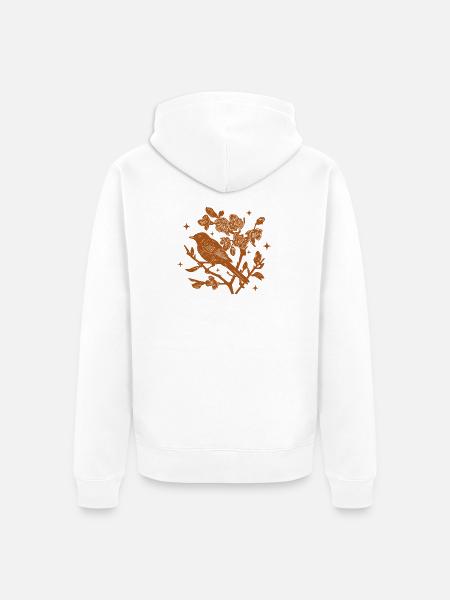 Silhouette Vogel und Herbstblumen - Unisex Premium Bio Zip Hoodie - Weiß