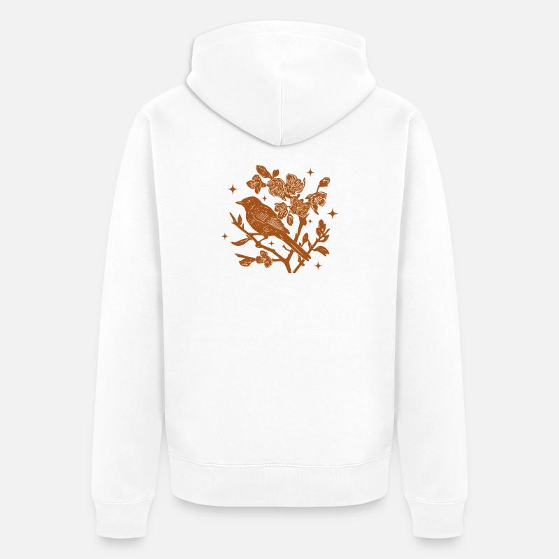 Silhouette oiseau et fleurs d'automne - Veste à capuche bio Premium Unisexe - blanc