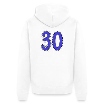 30. 30 YEARS. 30th ANNIVERSARY. 30 YEARS ANNIVERSARY. - Unisex Premium Organic Zip Hoodie - white - Back - Thijin (182cm)