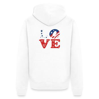 LIEBE Tricolor Sterne und Herzen - Unisex Premium Bio Zip Hoodie - Weiß - Hinten - Thijin (182cm)