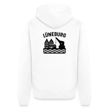 Lüneburg Hafen Kran Salz Stadt Uni  - Unisex Premium Bio Zip Hoodie - Weiß - Hinten - Thijin (182cm)