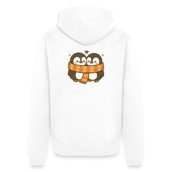 Twin Pinguin Umarmung mit Schal - Unisex Premium Bio Zip Hoodie - Weiß - Hinten - Thijin (182cm)