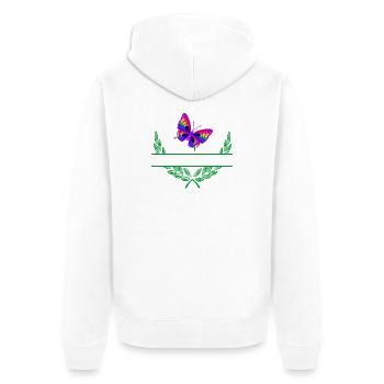 Butterfly Laurel Wreath with Namespace - Unisex Premium Organic Zip Hoodie - white - Back - Thijin (182cm)
