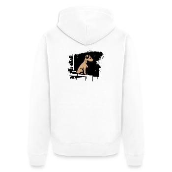 Hund im Regen auf Dach im stilisierten Comic Stil - Unisex Premium Bio Zip Hoodie - Weiß - Hinten - Thijin (182cm)