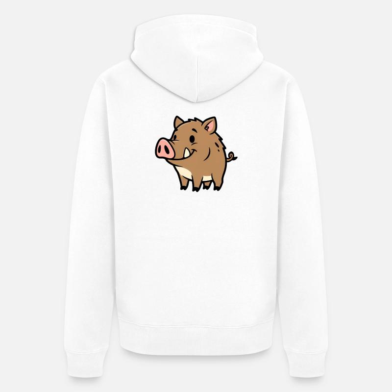 Süßes Wildschwein Comic Glücksbringer - Unisex Premium Bio Zip Hoodie - Weiß
