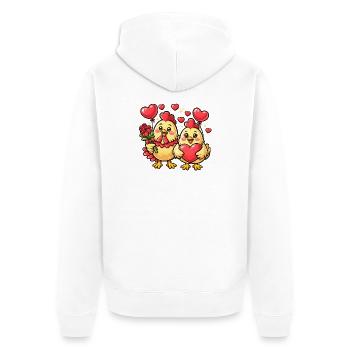 Dessin animé de la Saint-Valentin d’un couple amoureux de poules - Veste à capuche bio Premium Unisexe - blanc - Dos - Thijin (182cm)