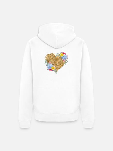 Heart of straw with spring flowers - Unisex Premium Organic Zip Hoodie - white