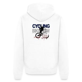 Radfahren Jetzt – Work Later - Unisex Premium Bio Zip Hoodie - Weiß - Hinten - Thijin (182cm)