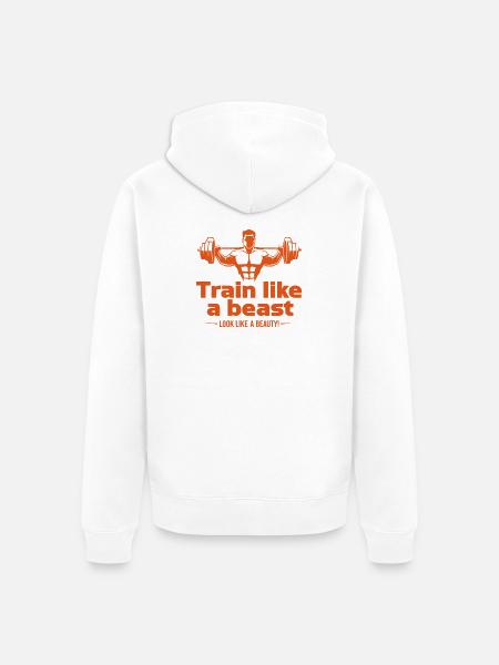 Entraînez-vous comme une bête - ressemblez à une beauté - Veste à capuche bio Premium Unisexe - blanc