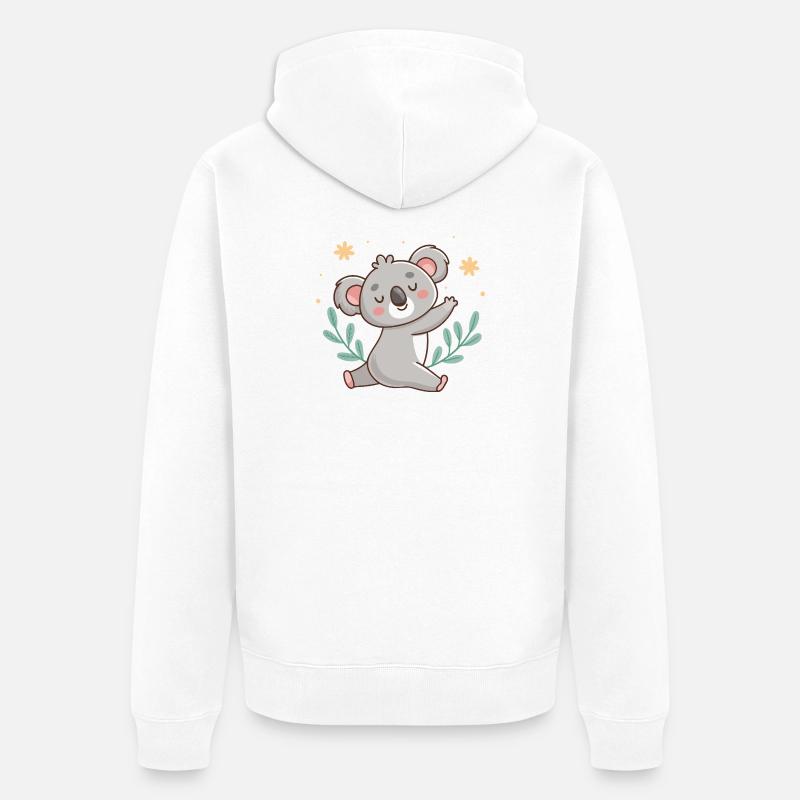 Koala détendu pastel avec feuillages - Veste à capuche bio Premium Unisexe - blanc