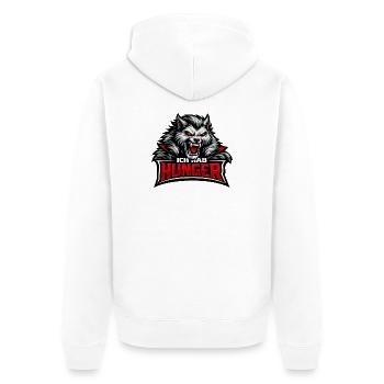 Böser Werwolf: "Ich hab Hunger" Spruch - Unisex Premium Bio Zip Hoodie - Weiß - Hinten - Thijin (182cm)