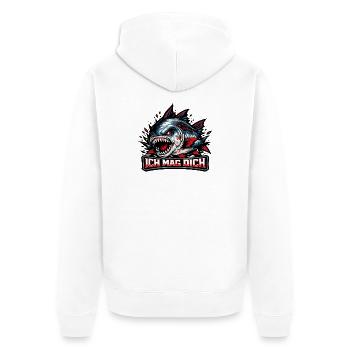 Bissiger Piranha - Netter Spruch: Ich Mag Dich - Unisex Premium Bio Zip Hoodie - Weiß - Hinten - Thijin (182cm)