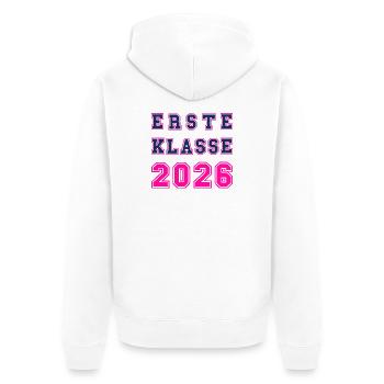 Erste Klasse 2026 – Einschulung Collegstyle pink - Unisex Premium Bio Zip Hoodie - Weiß - Hinten - Thijin (182cm)