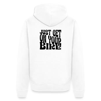 JUST YOUR BIKE - Unisex Premium Bio Zip Hoodie - Weiß - Hinten - Thijin (182cm)