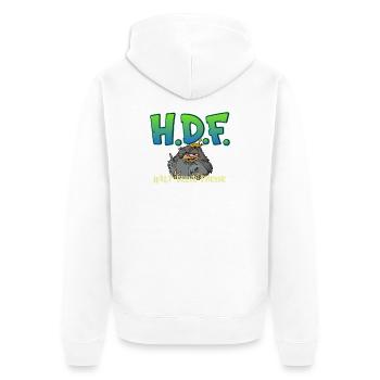 H.D.F.  - Unisex Premium Bio Zip Hoodie - Weiß - Hinten - Thijin (182cm)
