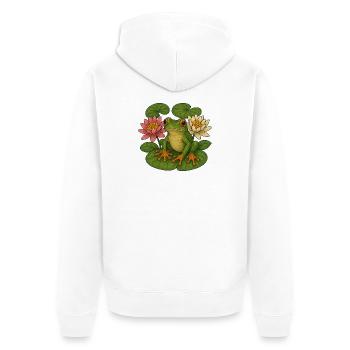 Grüner Frosch unter Lotuslilien - Unisex Premium Bio Zip Hoodie - Weiß - Hinten - Thijin (182cm)